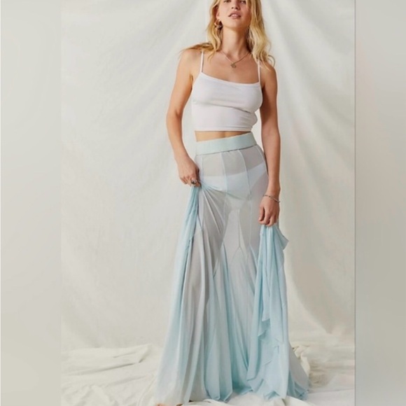 Free People Dresses & Skirts - Free People Godet Girl Mesh 1/2 Slip in Sea Washed Size XL